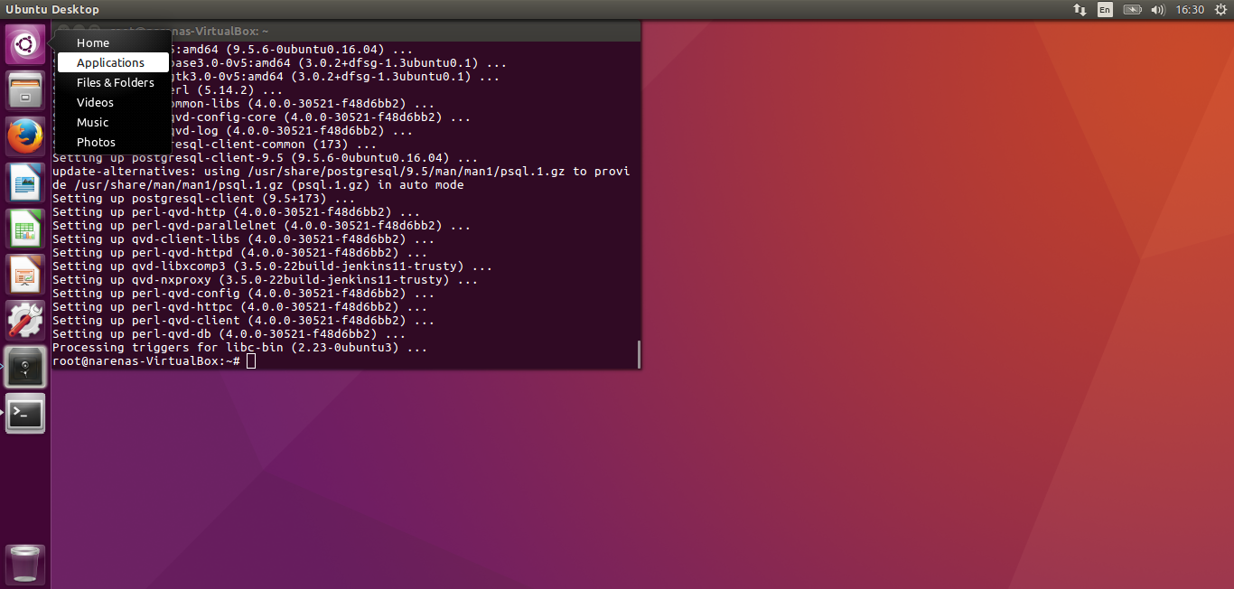 Applications menu in Ubuntu Unity