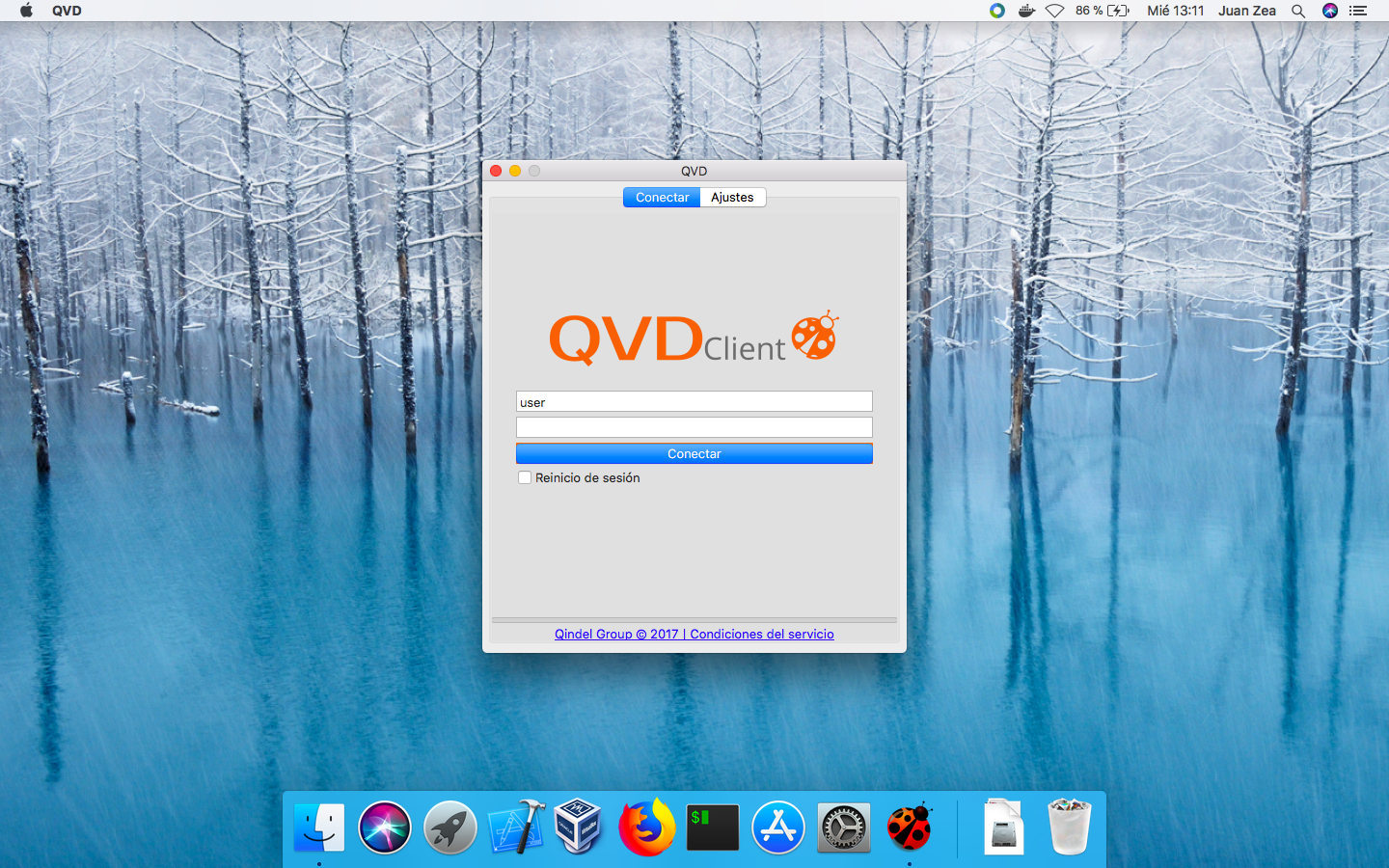 Connect tab in the QVD Client for Mac OS