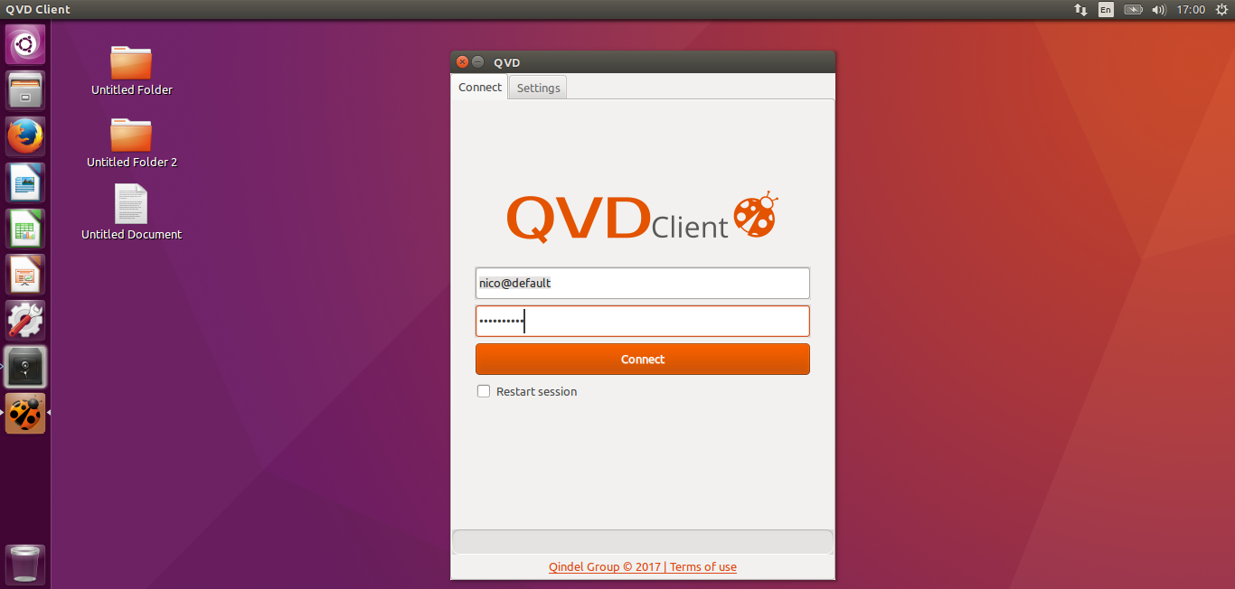Introducción de credenciales en el cliente QVD